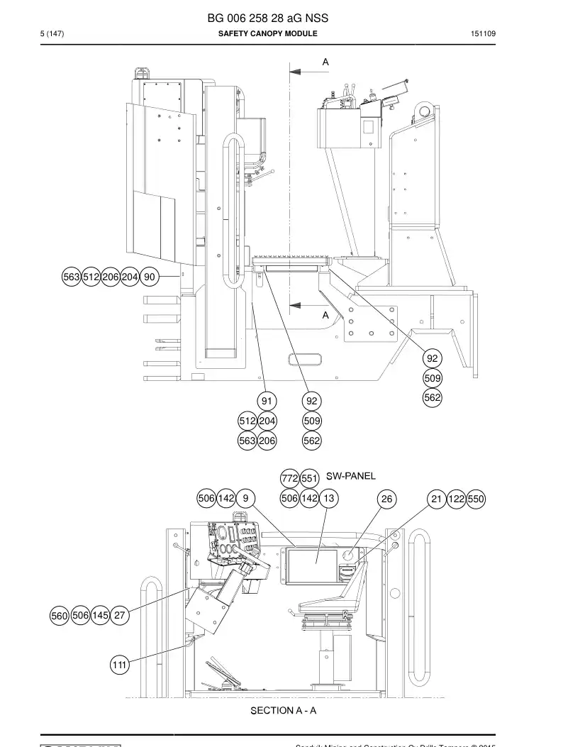 BG00625828a BG 006 258 28a Safety canopy module - Sandvik Technical Drawing