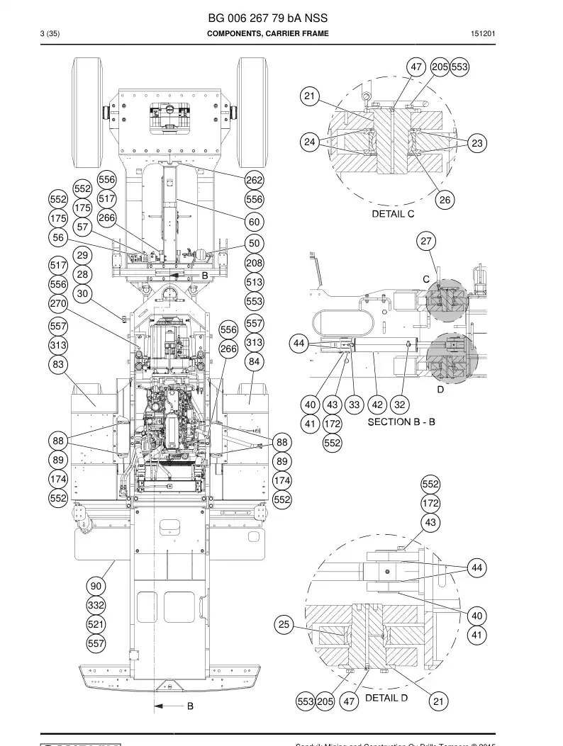 BG00626779b BG 006 267 79b Components, Carrier Frame - Sandvik Technical Drawing