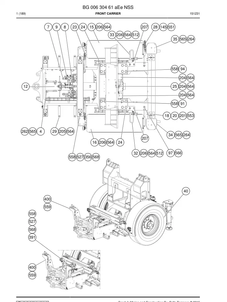 BG00630461a BG 006 304 61a Front Carrier - Sandvik Technical Drawing