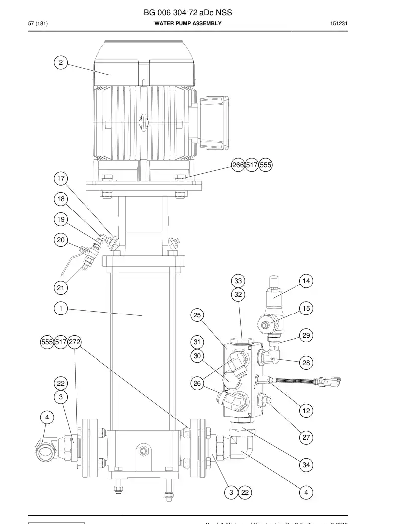 BG00630472a BG 006 304 72a Water Pump Assembly - Sandvik Technical Drawing