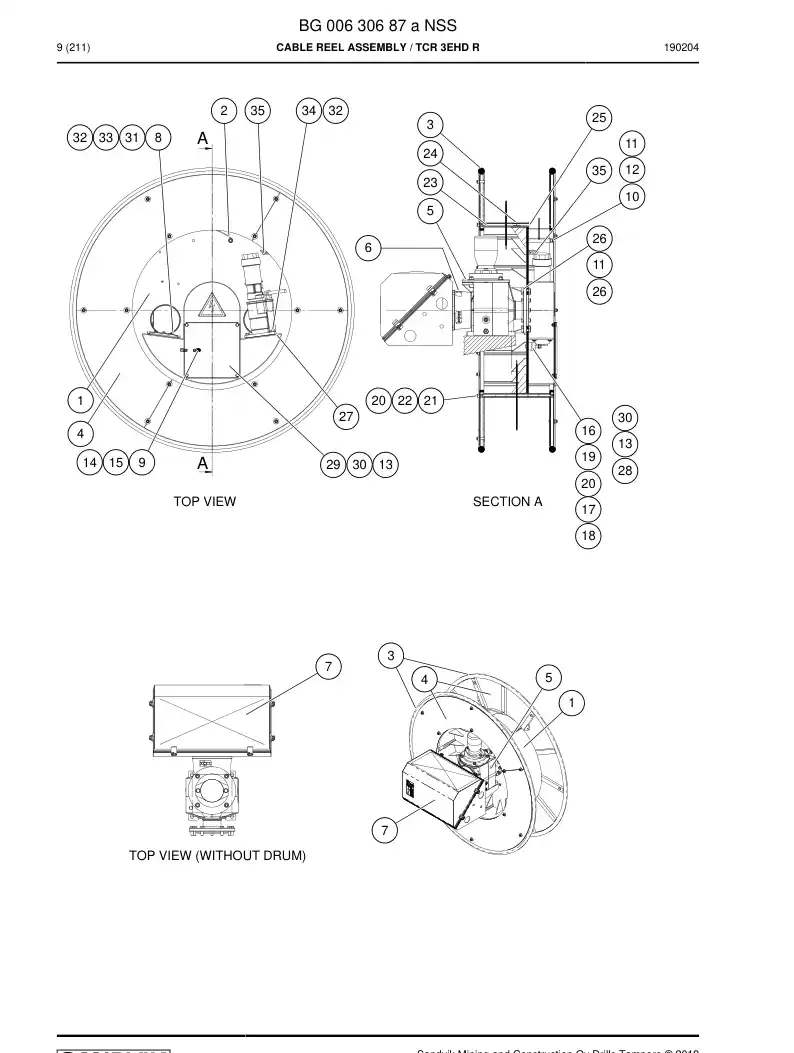 BG00630687a BG 006 306 87a Cable Reel Assembly - Sandvik Technical Drawing