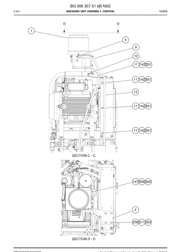 BG00630751b BG 006 307 51b Greasing Unit Assembly, Central - Sandvik Technical Drawing