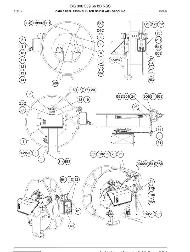 BG00630966b BG 006 309 66b Cable Reel Assembly - Sandvik Technical Drawing