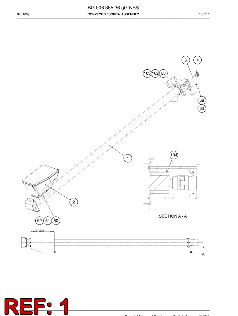 BG00636543a BG 006 365 43a Conveyor - Sandvik Technical Drawing
