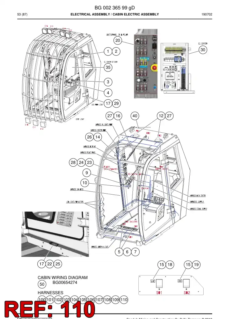 BG00637445a BG 006 374 45a Wiring Harness Assembly - Sandvik Technical Drawing