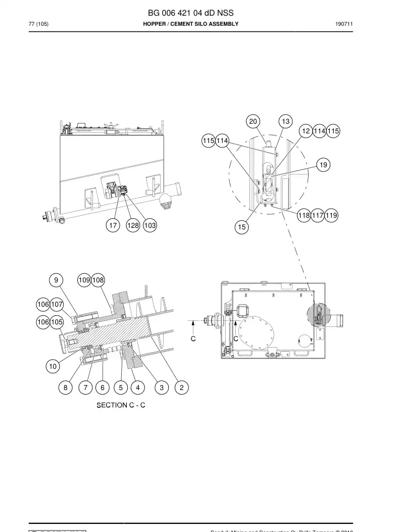 BG00642104d BG 006 421 04d Hopper - Sandvik Technical Drawing