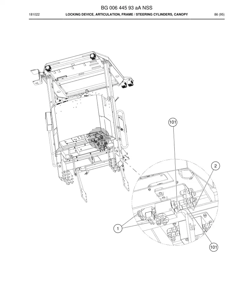 BG00644593a BG 006 445 93a Locking Device, Articulation, Frame - Sandvik Technical Drawing