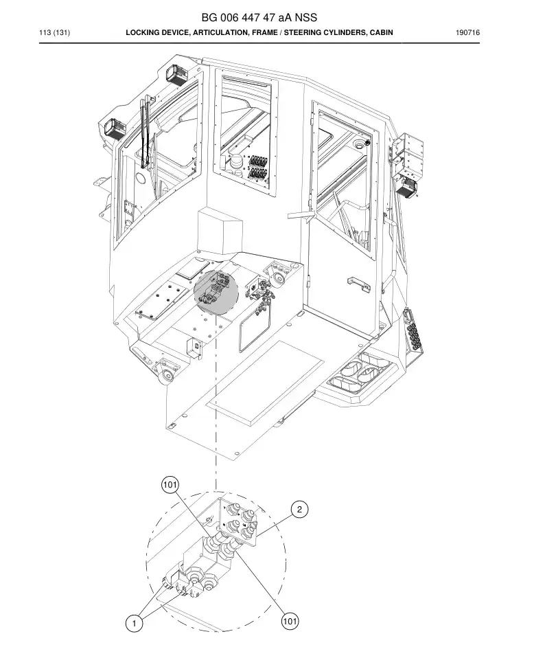 BG00644747a BG 006 447 47a Locking Device, Articulation, Frame - Sandvik Technical Drawing