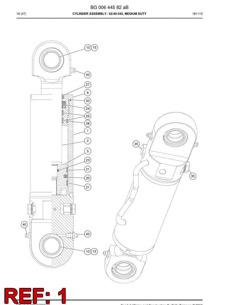 BG00645083a BG 006 450 83a Cylinder Tube Assembly - Sandvik Technical Drawing