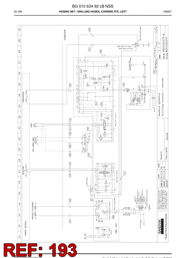 BG00647419a BG 006 474 19a Hose Assembly, Hydraulic - Sandvik Technical Drawing