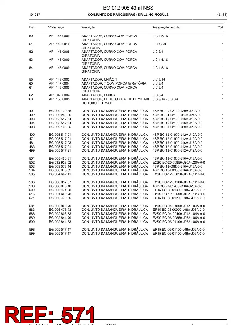 BG00647986a BG 006 479 86a Hose Assembly, Hydraulic - Sandvik Technical Drawing