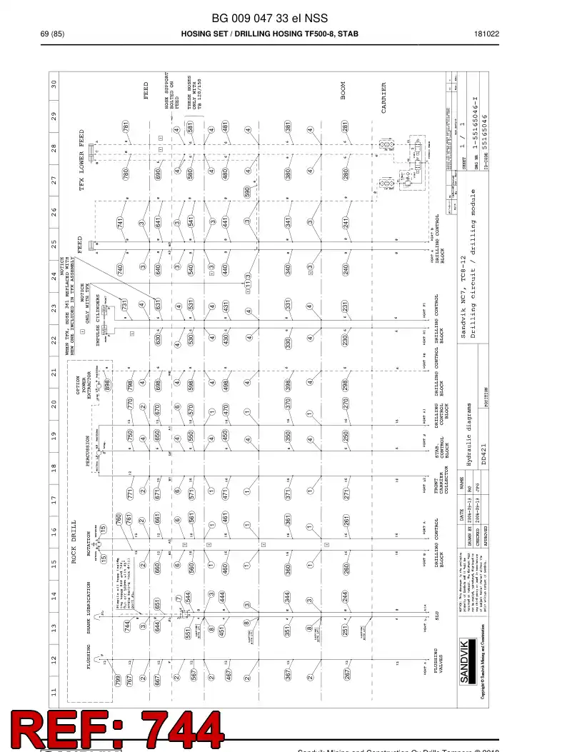 BG00648023a BG 006 480 23a Hose Assembly, Hydraulic - Sandvik Technical Drawing