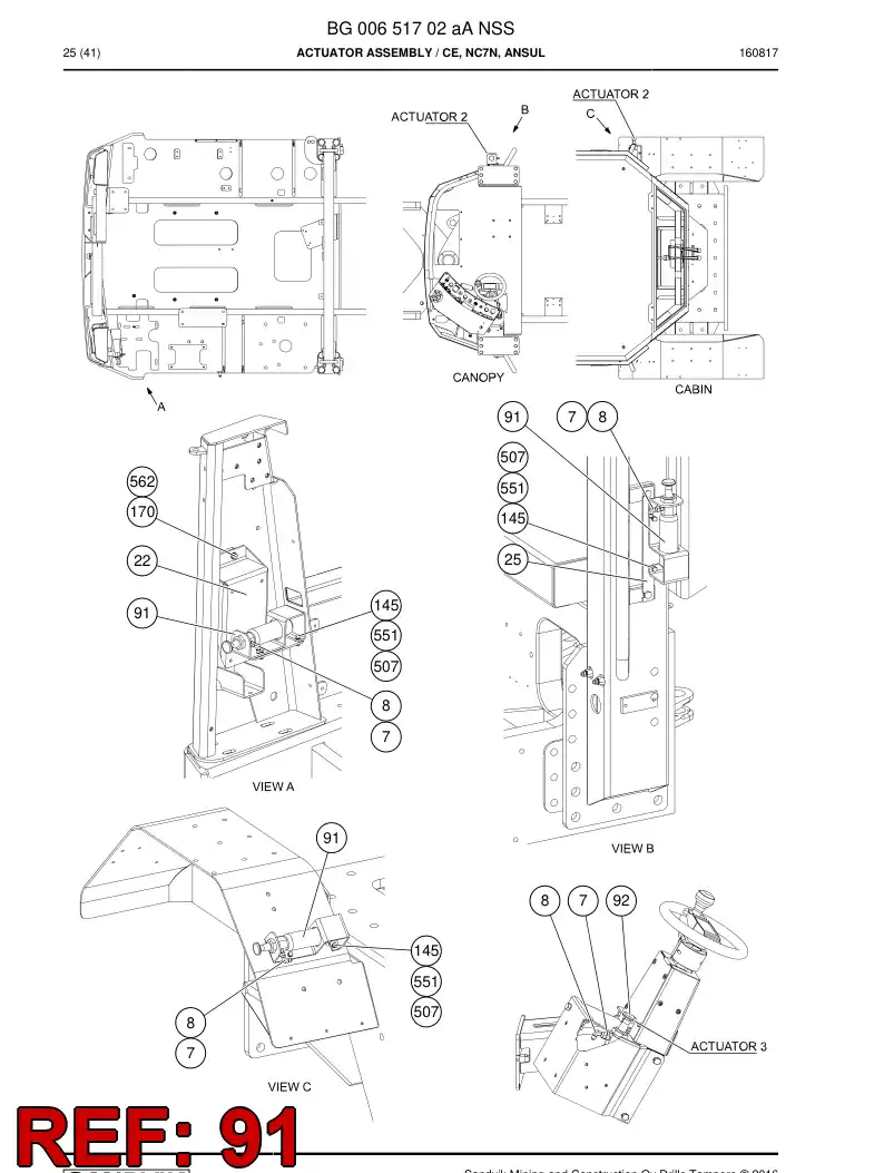 BG00651740a BG 006 517 40a Actuator, Dashboard - Sandvik Technical Drawing