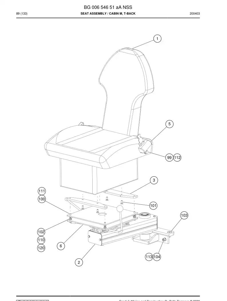 BG00654651a BG 006 546 51a Seat assembly - Sandvik Technical Drawing