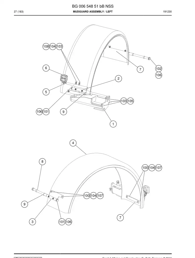 BG00654851b BG 006 548 51b Mudguard Assembly - Sandvik Technical Drawing