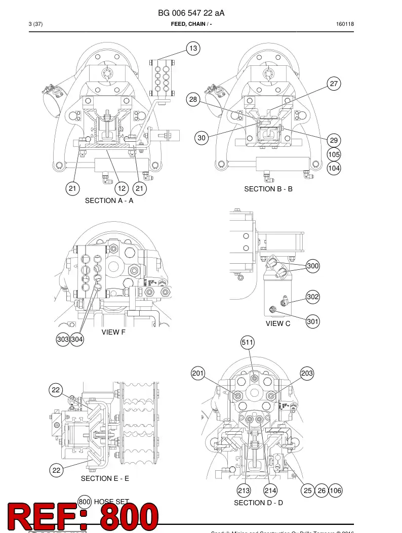 BG00654886a BG 006 548 86a Hose Set - Sandvik Technical Drawing