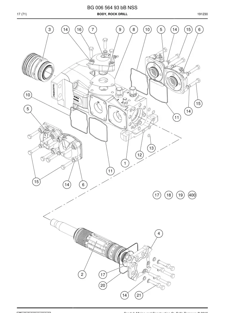 BG00656493b BG 006 564 93b Body, Rock Drill - Sandvik Technical Drawing