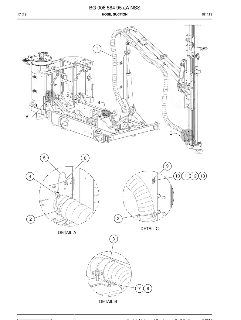 BG00656495a BG 006 564 95a Hose, Suction - Sandvik Technical Drawing