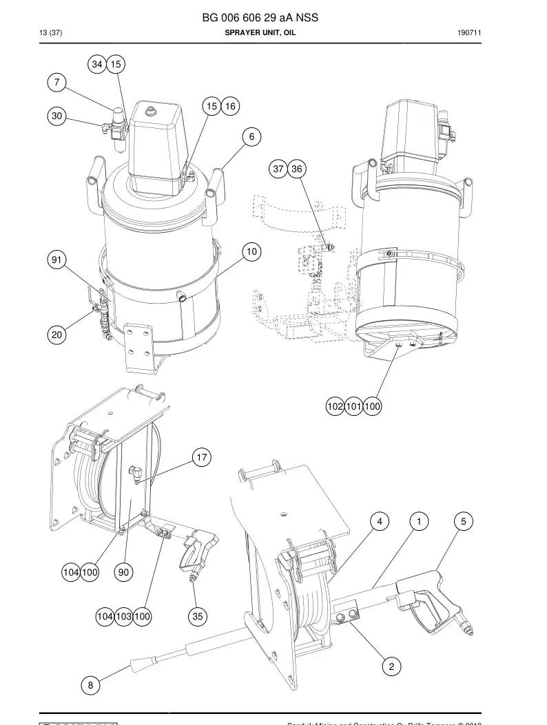 BG00660629a BG 006 606 29a Sprayer Unit, Oil - Sandvik Technical Drawing