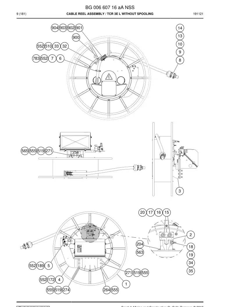 BG00660716a BG 006 607 16a Cable Reel Assembly - Sandvik Technical Drawing