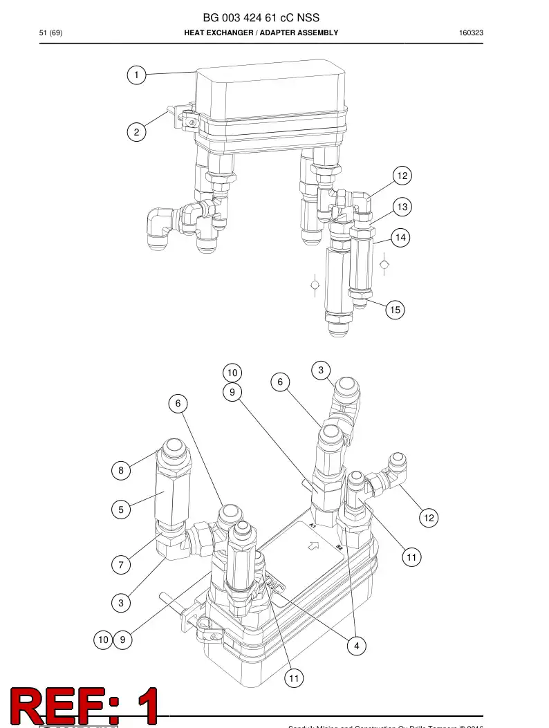 BG00661063a BG 006 610 63a Heat Exchanger, Oil-Water - Sandvik Technical Drawing