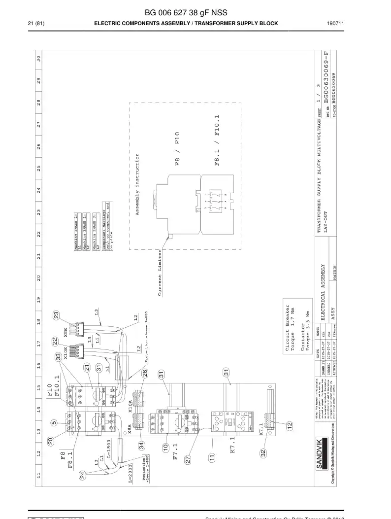 BG00662738g BG 006 627 38g Electric Components Assembly - Sandvik Technical Drawing