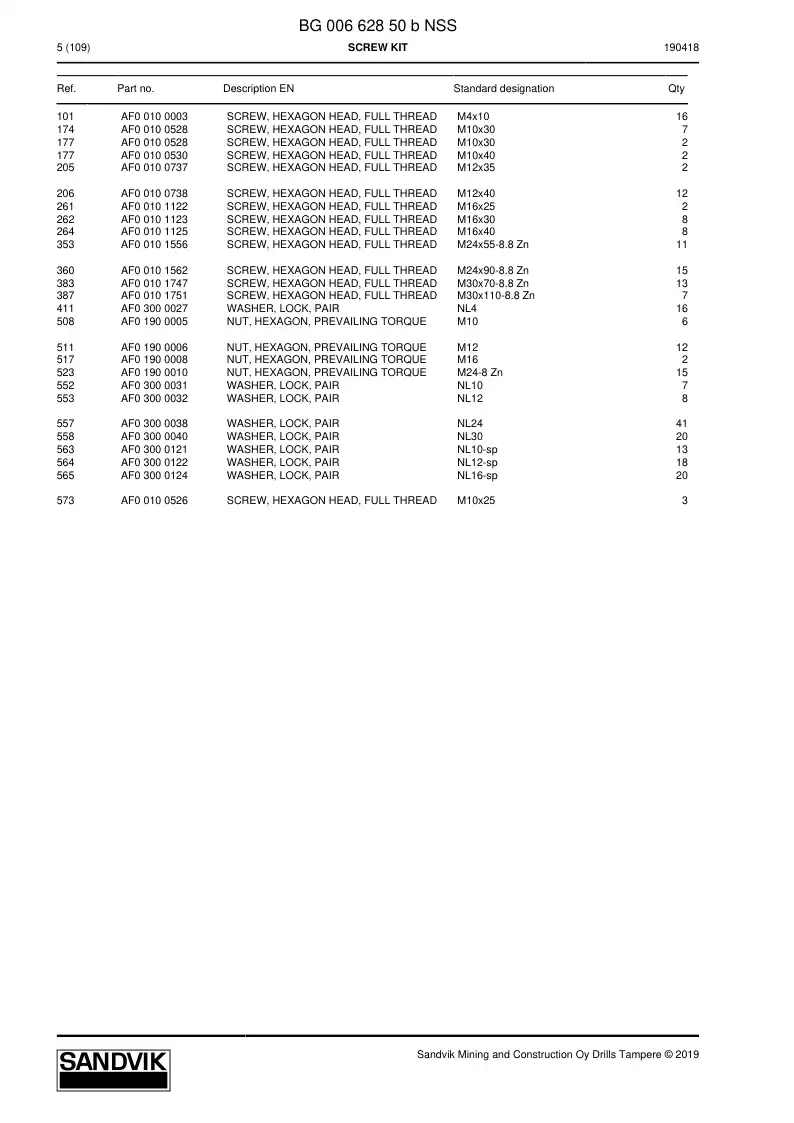BG00662850b BG 006 628 50b Screw Kit - Sandvik Technical Drawing