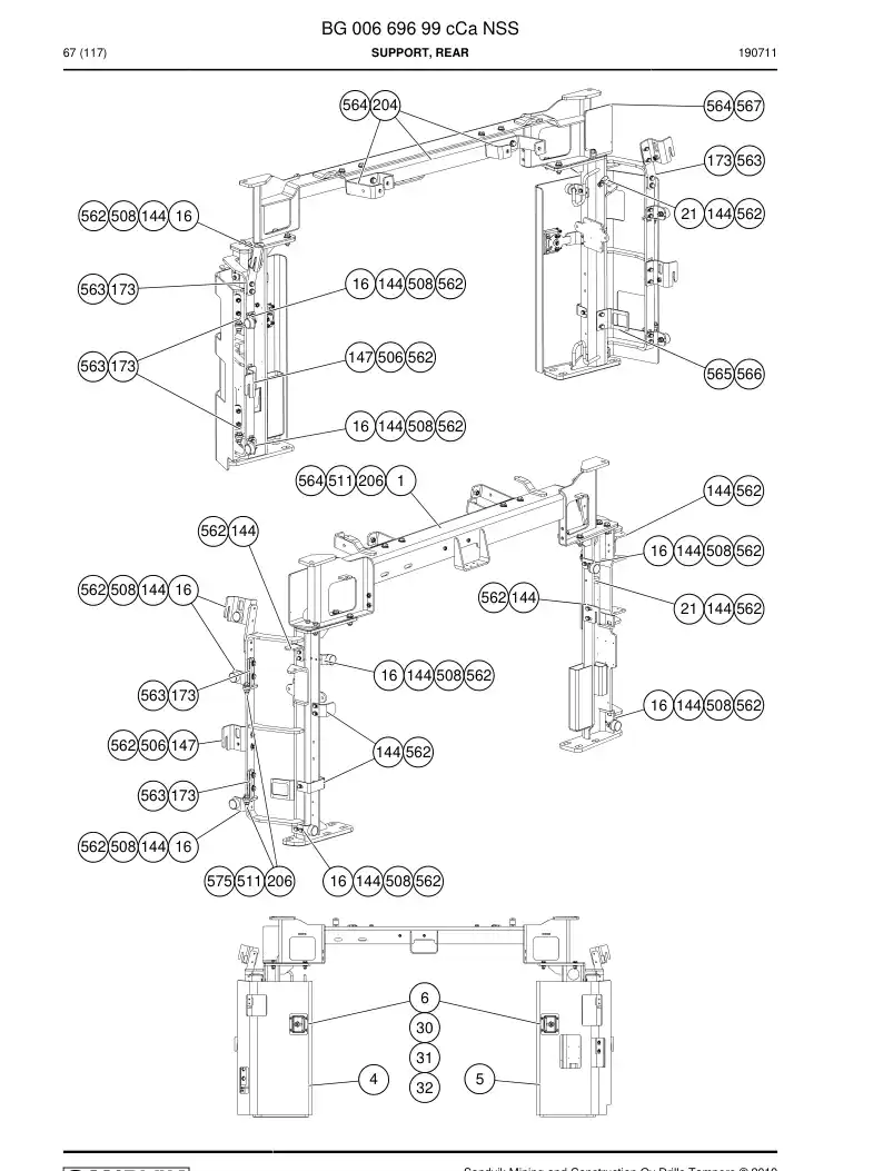BG00669699c BG 006 696 99c Support, Rear - Sandvik Technical Drawing