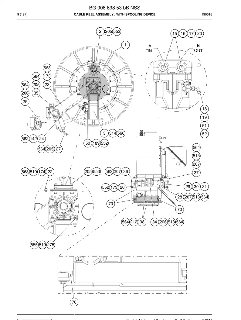 BG00669853b BG 006 698 53b ASSEMBLY DO ROLO CABLE - Sandvik Technical Drawing