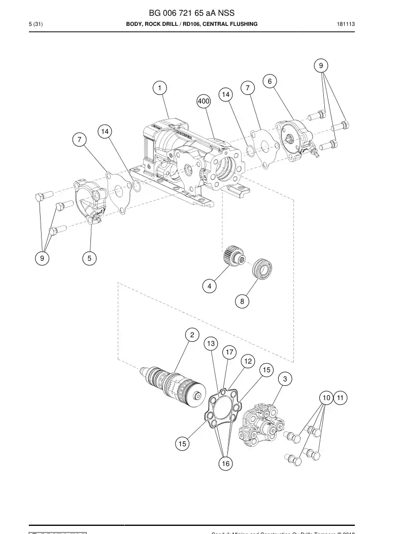 BG00672165a BG 006 721 65a Body, Rock Drill - Sandvik Technical Drawing