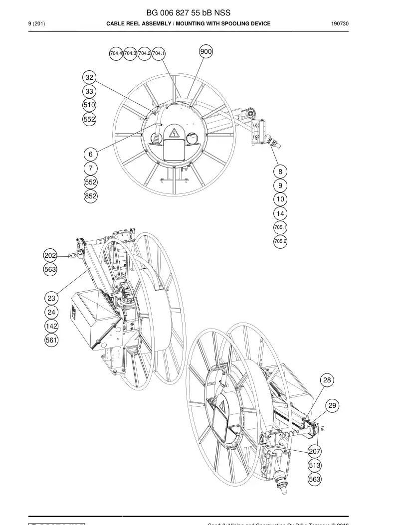 BG00682755b BG 006 827 55b Cable Reel Assembly - Sandvik Technical Drawing