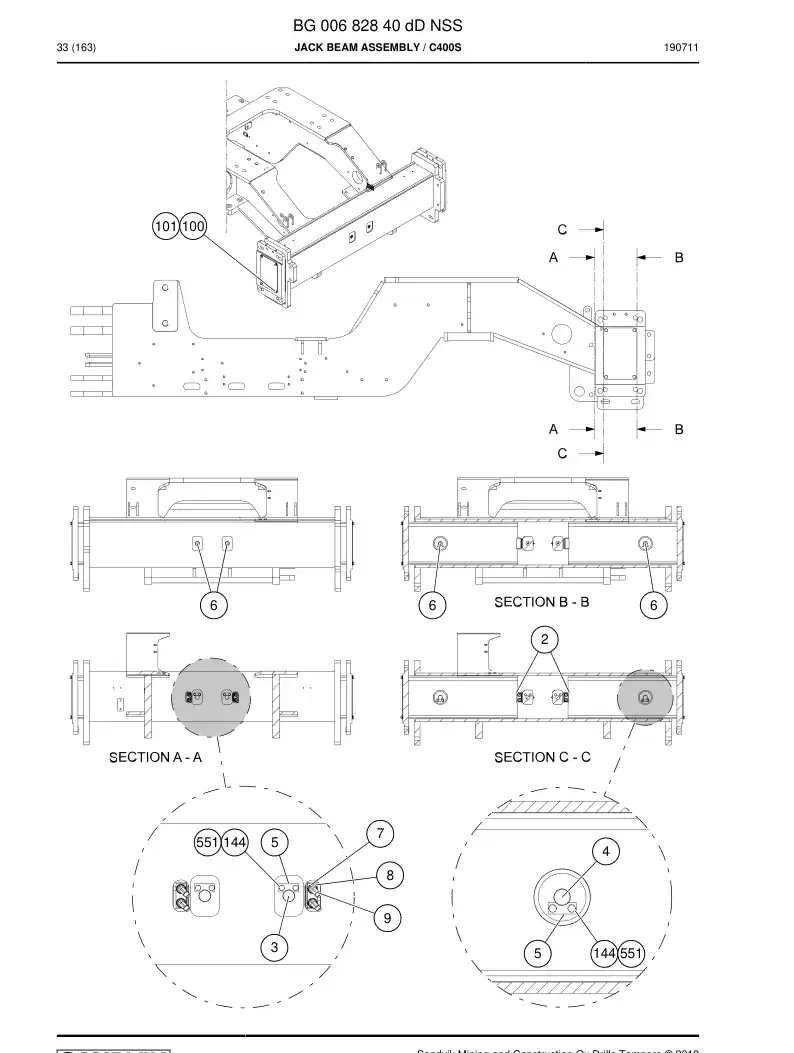 BG00682840d BG 006 828 40d Jack Beam Assembly - Sandvik Technical Drawing