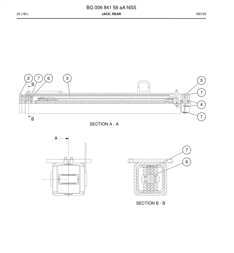 BG00684158a BG 006 841 58a Jack, Rear - Sandvik Technical Drawing