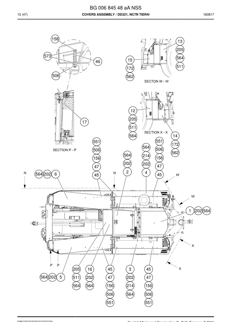 BG00684548a BG 006 845 48a Covers Assembly - Sandvik Technical Drawing