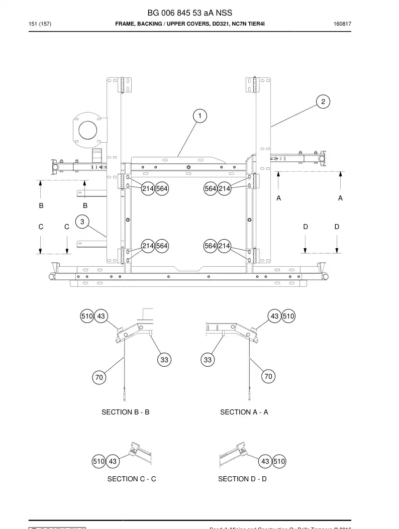 BG00684553a BG 006 845 53a Frame, Backing - Sandvik Technical Drawing
