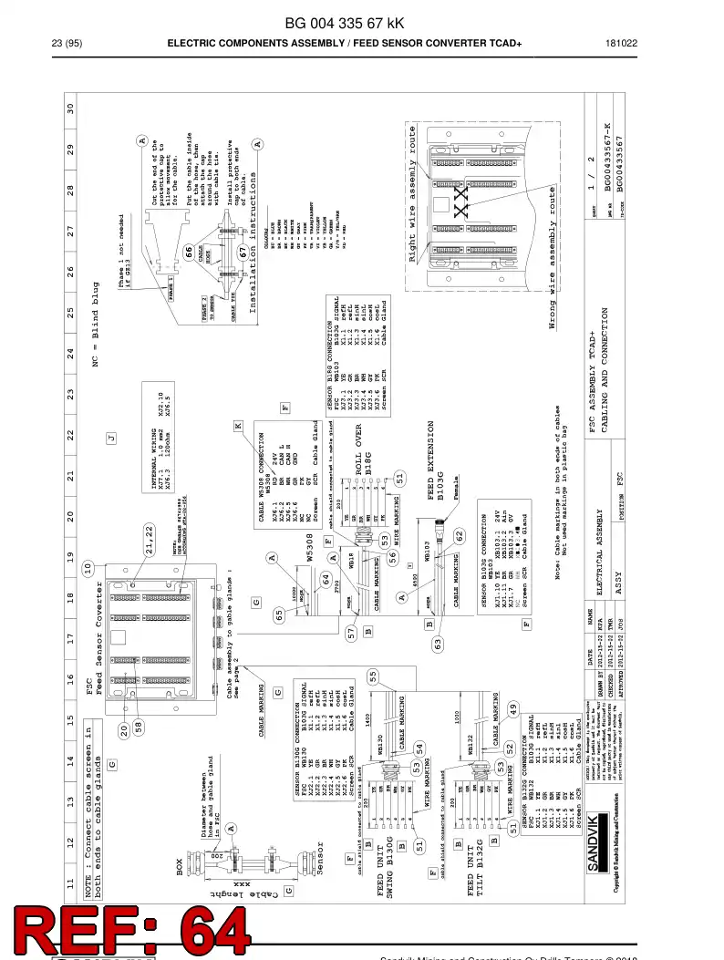 BG00688443a BG 006 884 43a Cable, Screened - Sandvik Technical Drawing