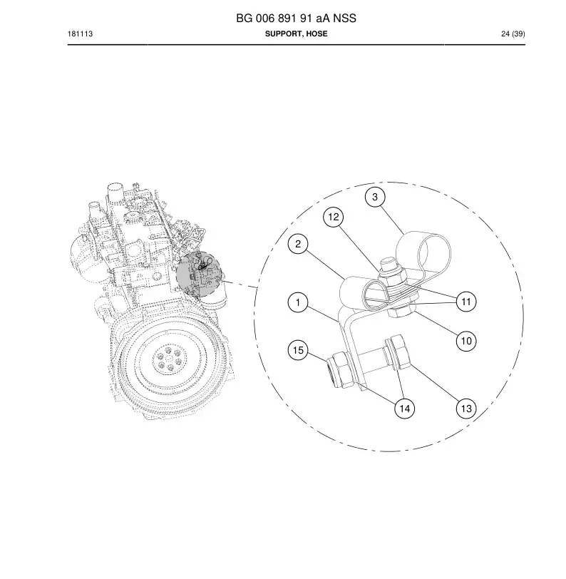 BG00689191a BG 006 891 91a Support, Hose - Sandvik Technical Drawing
