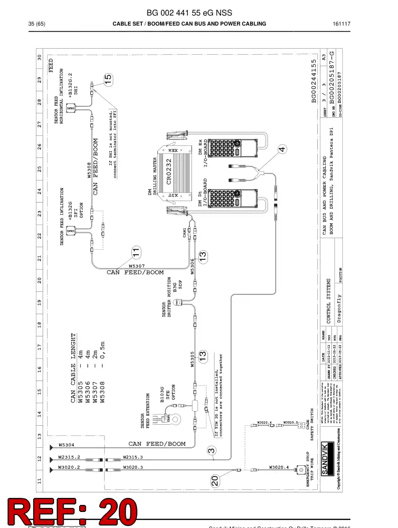 BG00689433a BG 006 894 33a Cable Assembly - Sandvik Technical Drawing