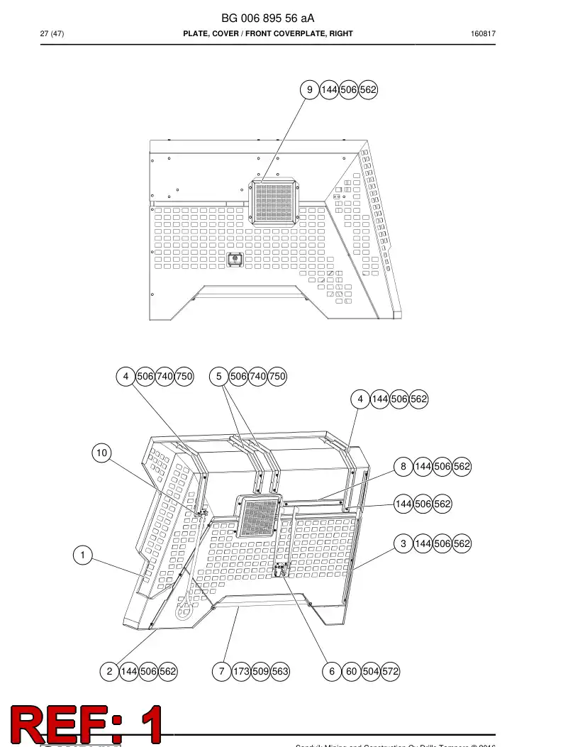 BG00689558a BG 006 895 58a Plate, Cover - Sandvik Technical Drawing