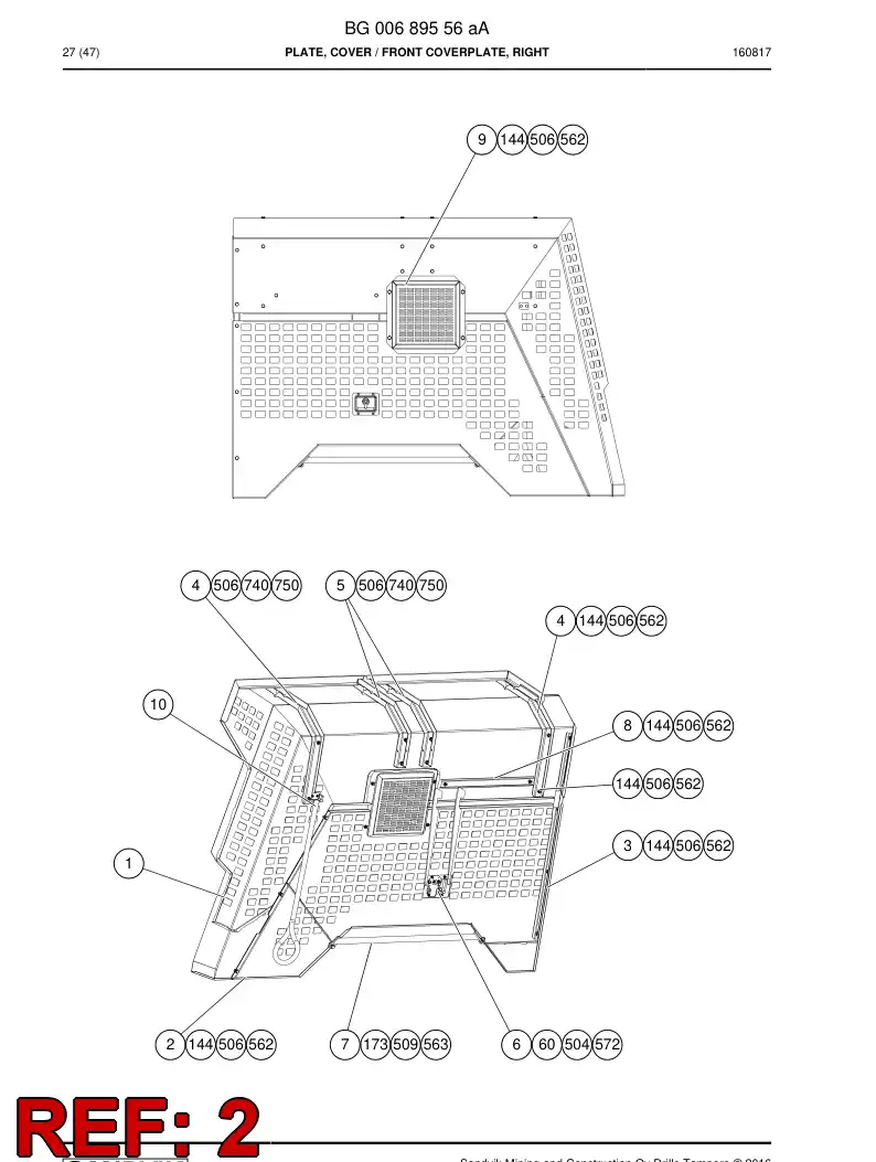 BG00689560a BG 006 895 60a Plate, Cover - Sandvik Technical Drawing