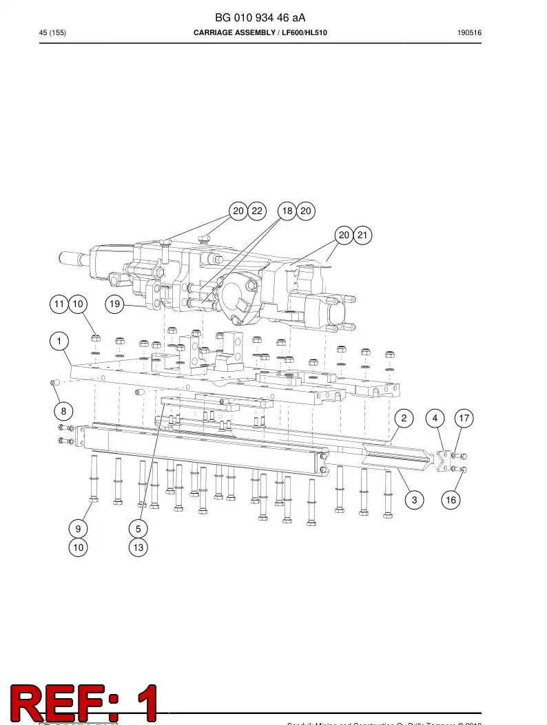 BG00689933a BG 006 899 33a Carriage - Sandvik Technical Drawing