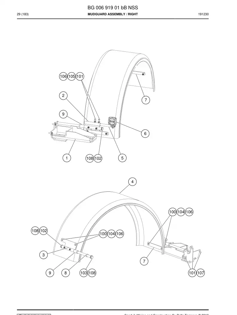 BG00691901a BG 006 919 01a Mudguard Assembly - Sandvik Technical Drawing