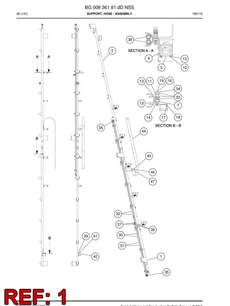 BG00694034c BG 006 940 34c Support, Hose - Sandvik Technical Drawing