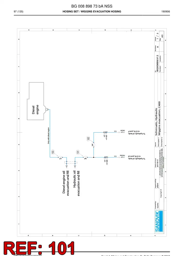 BG00694570a BG 006 945 70a Hose Assembly, Hydraulic - Sandvik Technical Drawing