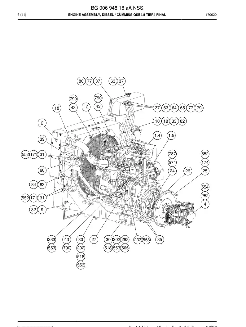 BG00694818a BG 006 948 18a Engine Assembly, Diesel - Sandvik Technical Drawing