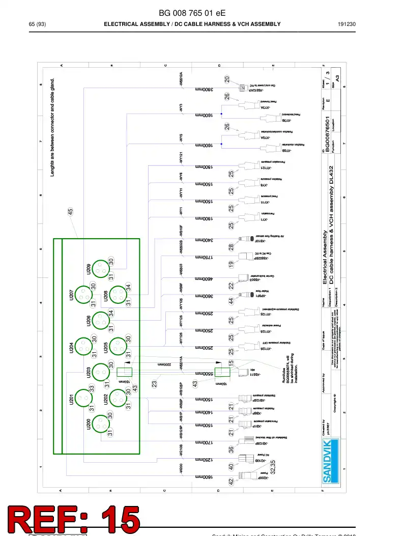 BG00694921b BG 006 949 21b Cable, Prewired Plug - Sandvik Technical Drawing