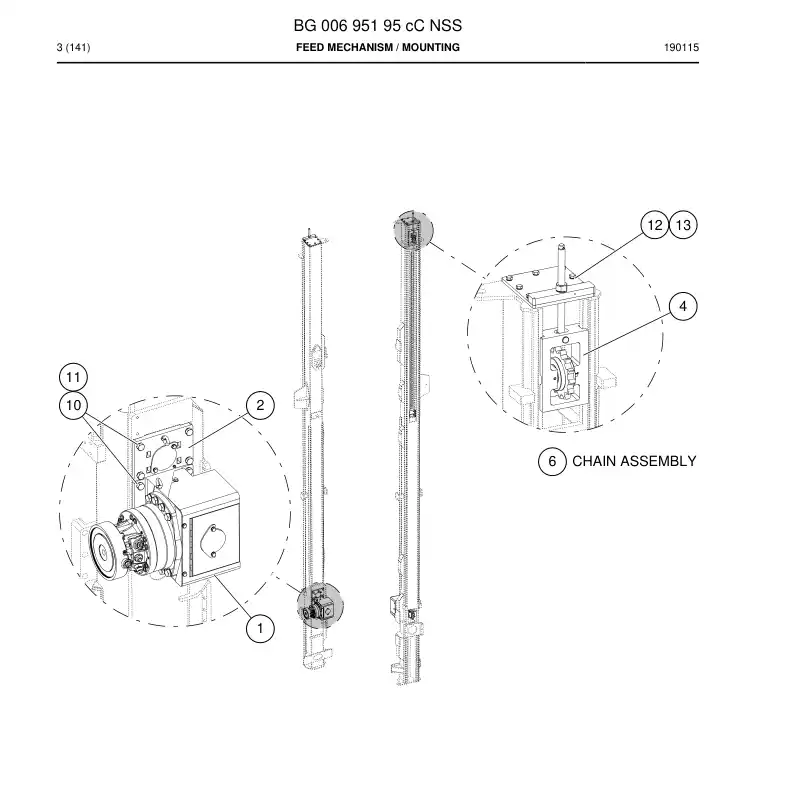 BG00695195c BG 006 951 95c Feed Mechanism - Sandvik Technical Drawing