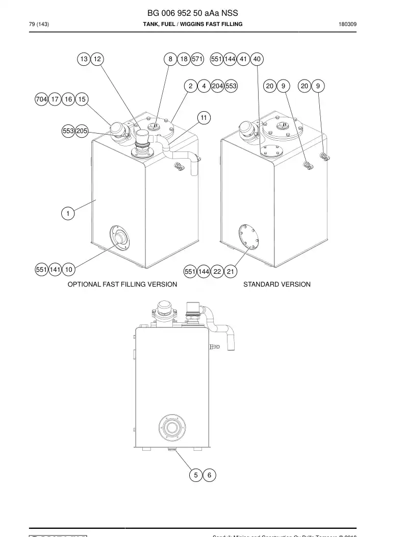 BG00695250a BG 006 952 50a TANQUE, COMBUSTVEL - Sandvik Technical Drawing