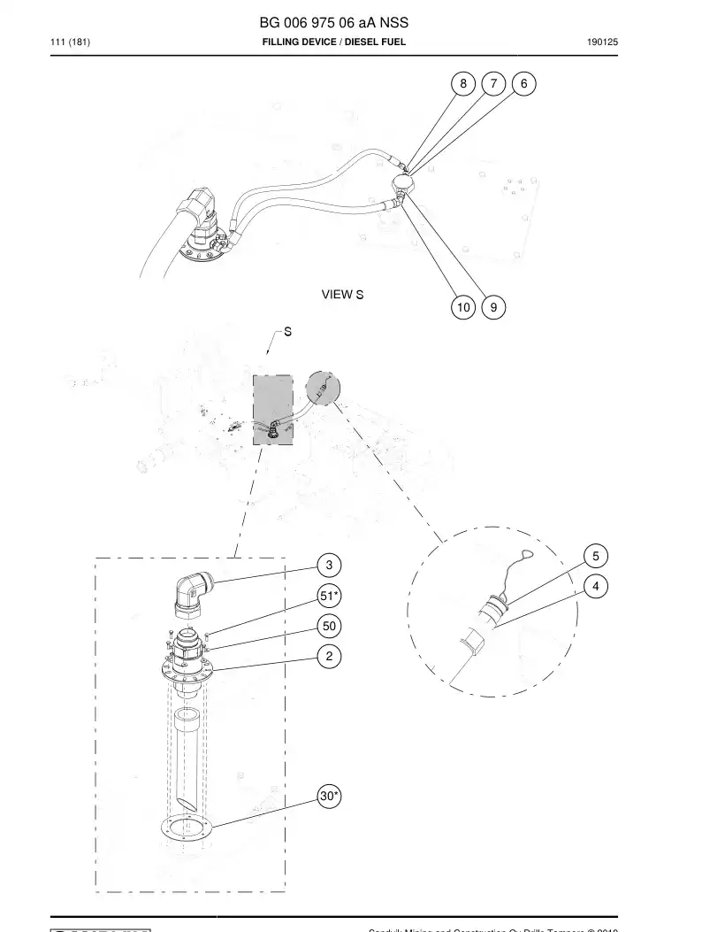 BG00697506a BG 006 975 06a Filling Device - Sandvik Technical Drawing