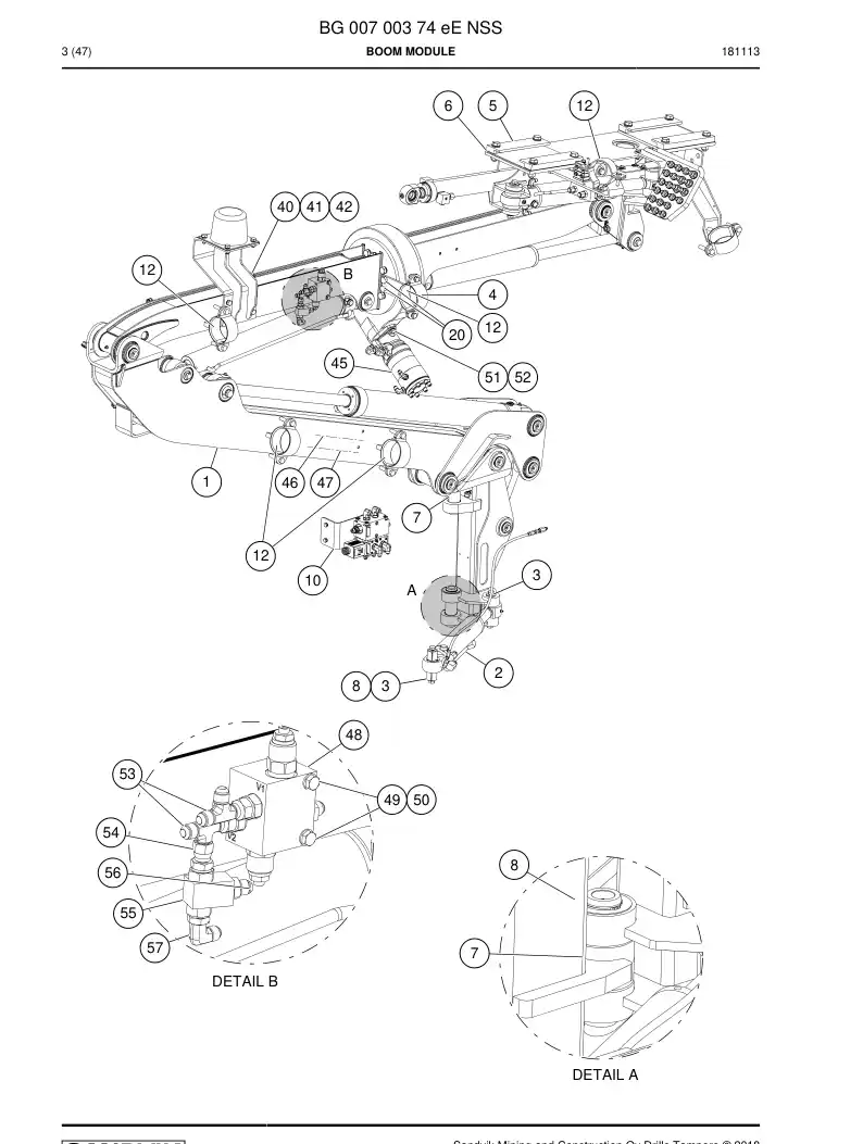 BG00700374e BG 007 003 74e Boom Module - Sandvik Technical Drawing